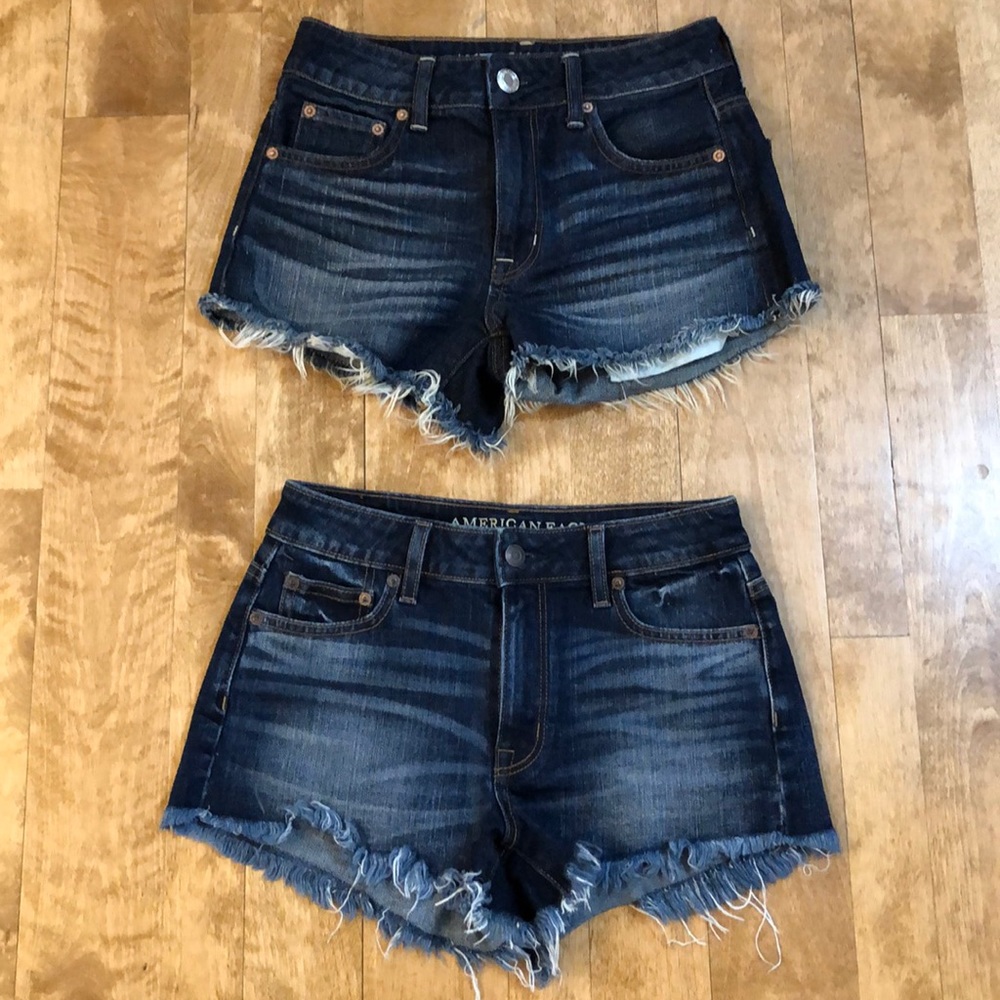 2 pair AE cutoff denim jean shorts size 0